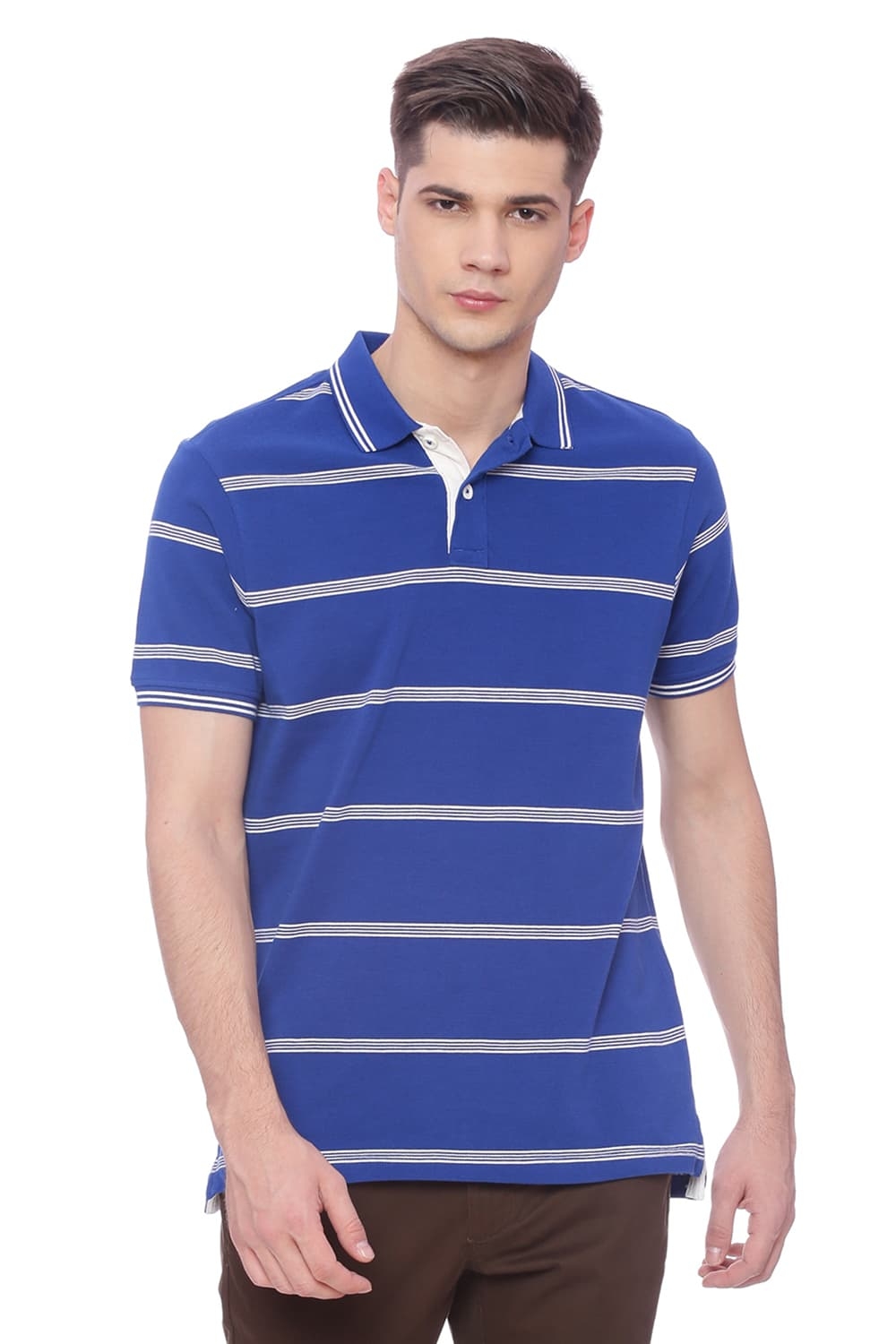BASICS | Basics Muscle Fit Limoges Blue Striped Polo T Shirt