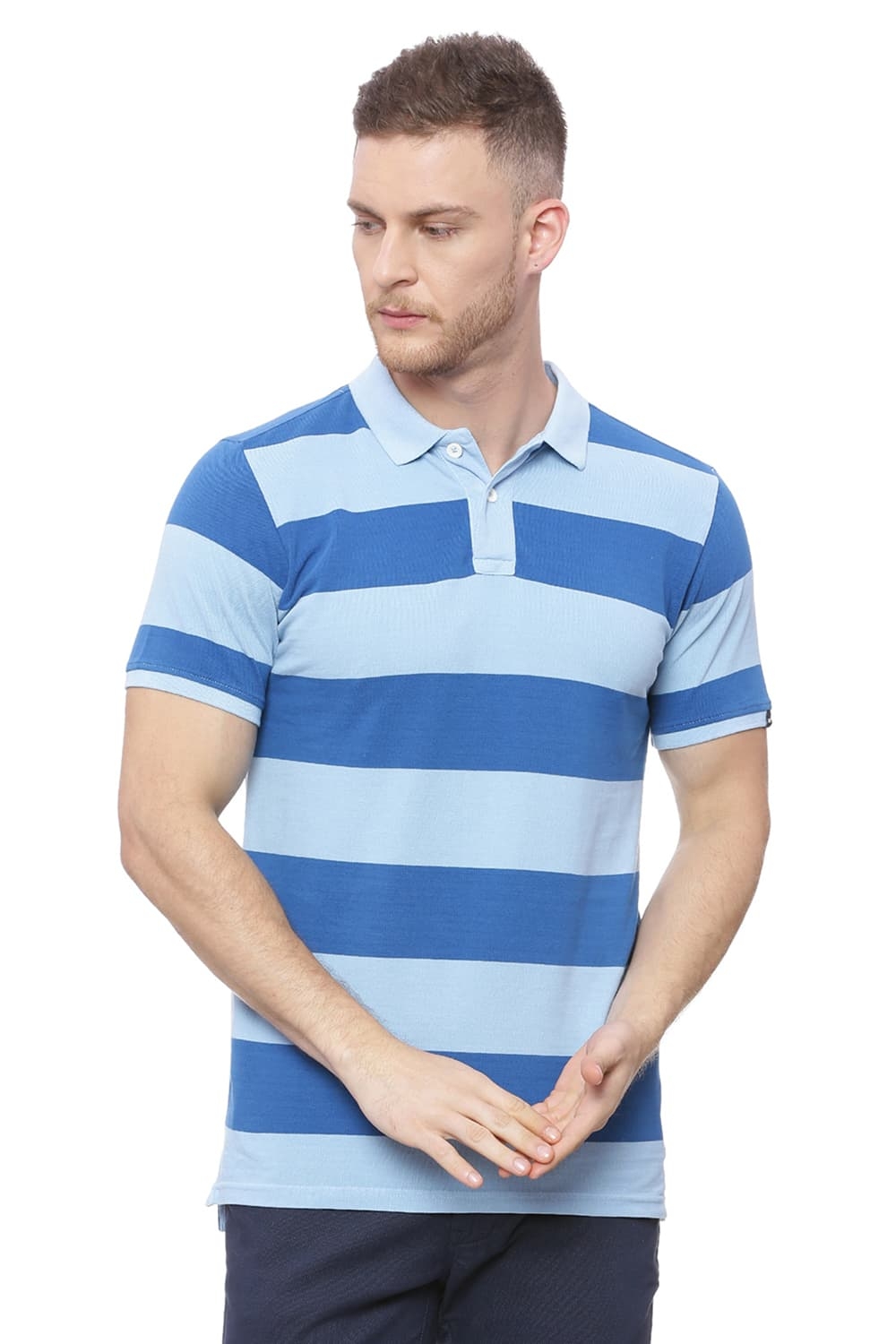 BASICS | Basics Muscle Fit Angel Falls Blue Polo T Shirt