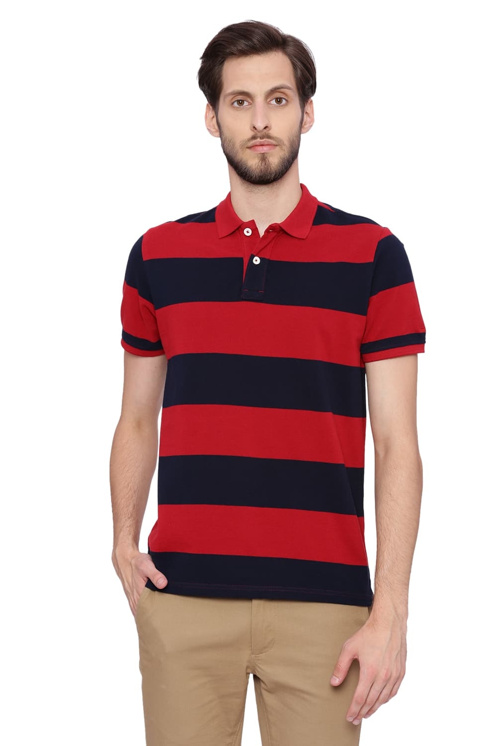 BASICS | Basics Muscle Fit Dark Red Striped Polo T Shirt