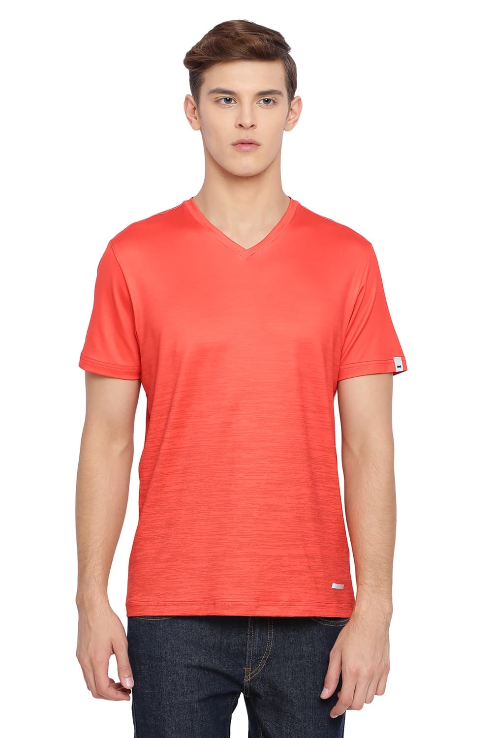BASICS | Basics Muscle Fit Flame Orange V Neck T Shirt