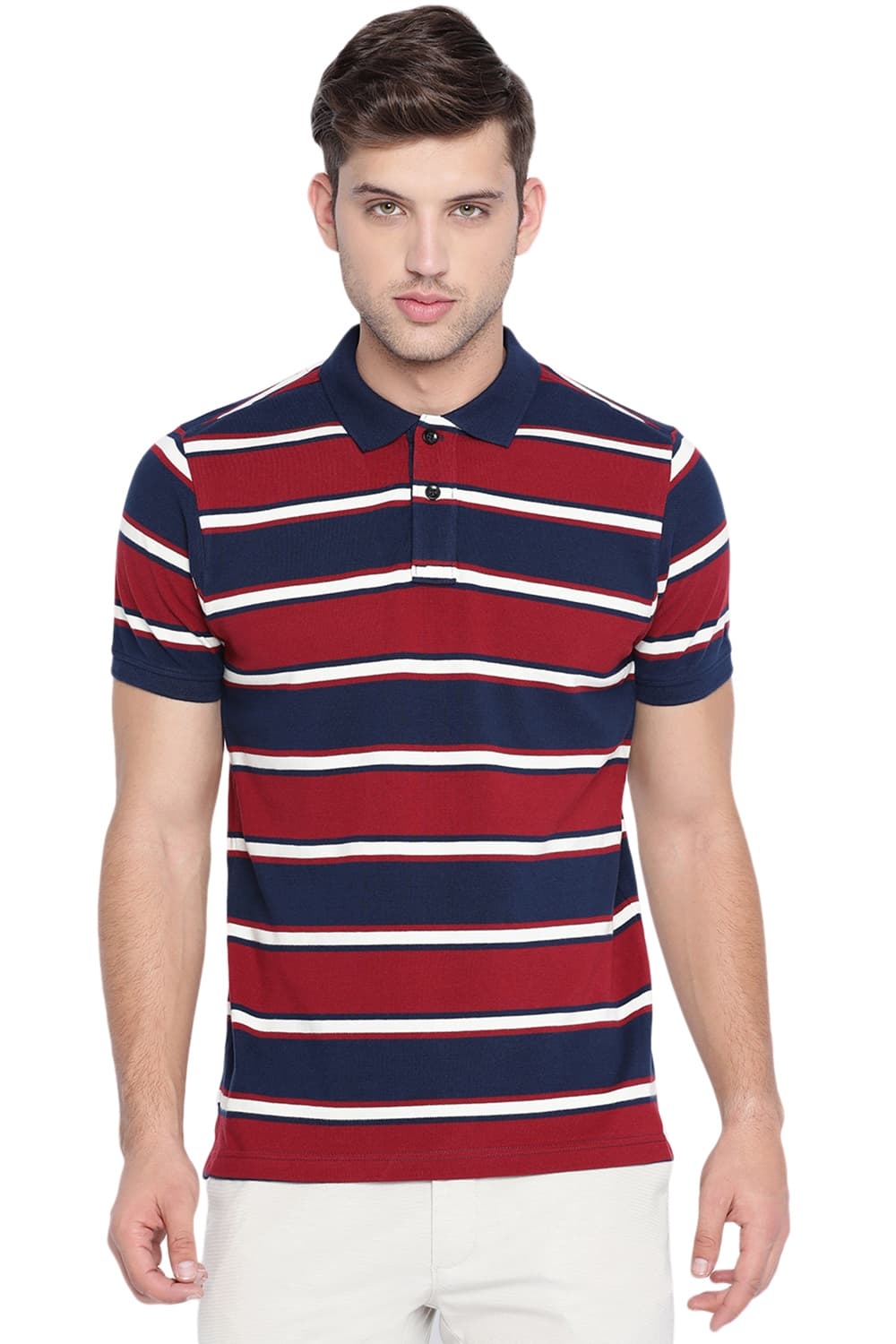 BASICS | Basics Muscle Fit Rhubarb Striped Polo T Shirt