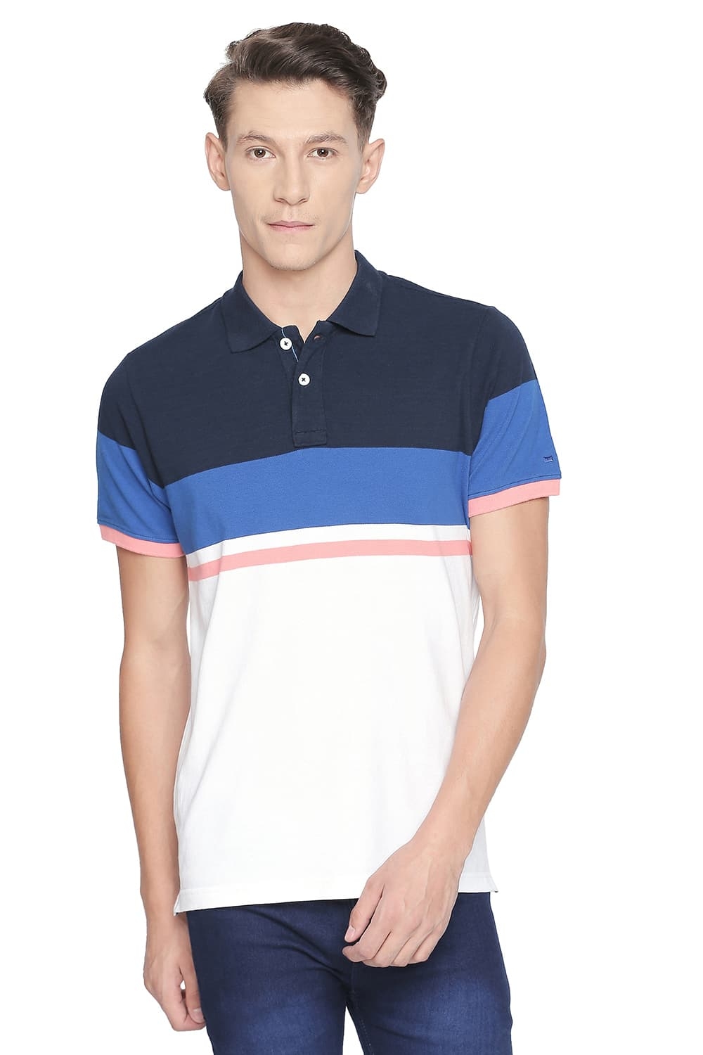 Basics | Basics Muscle Fit Classic Blue Engineered Stripe Polo T Shirt