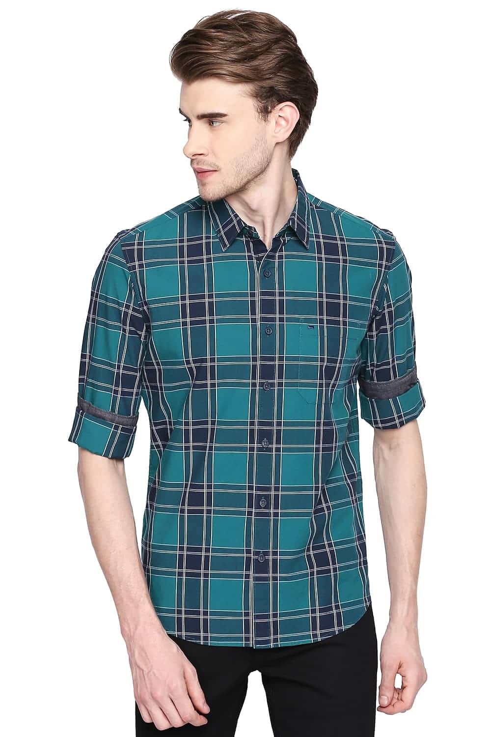 Basics | Basics Slim Fit Parasailing Green Checks Shirt
