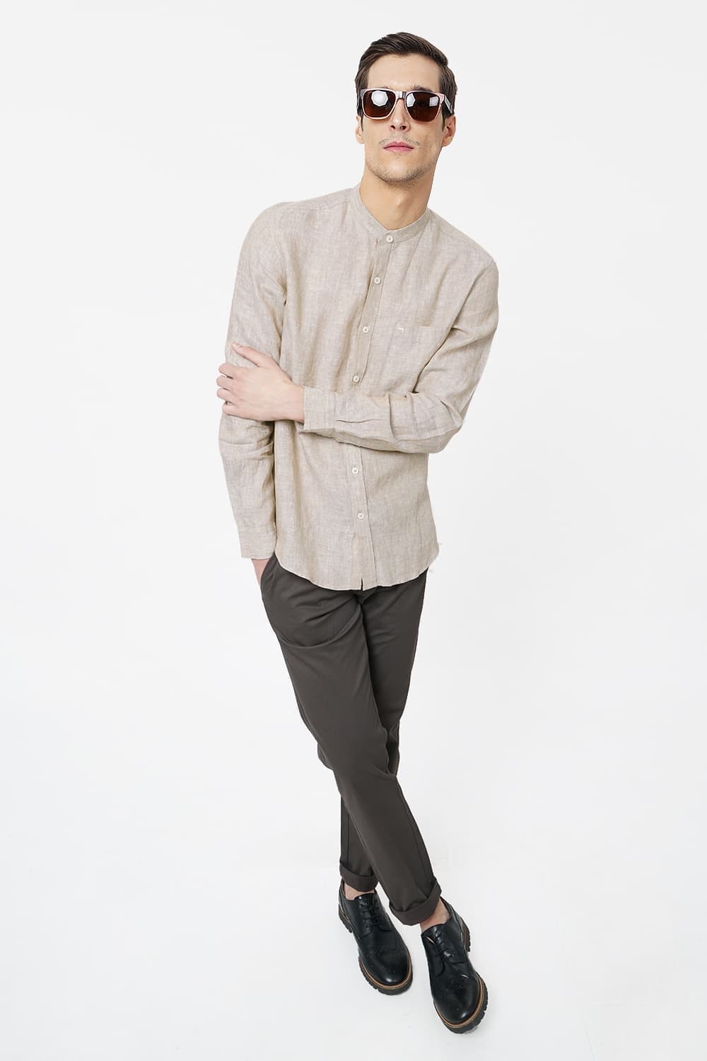 Basics | Basics Slim Fit Beige Linen Shirt-20BSH46439