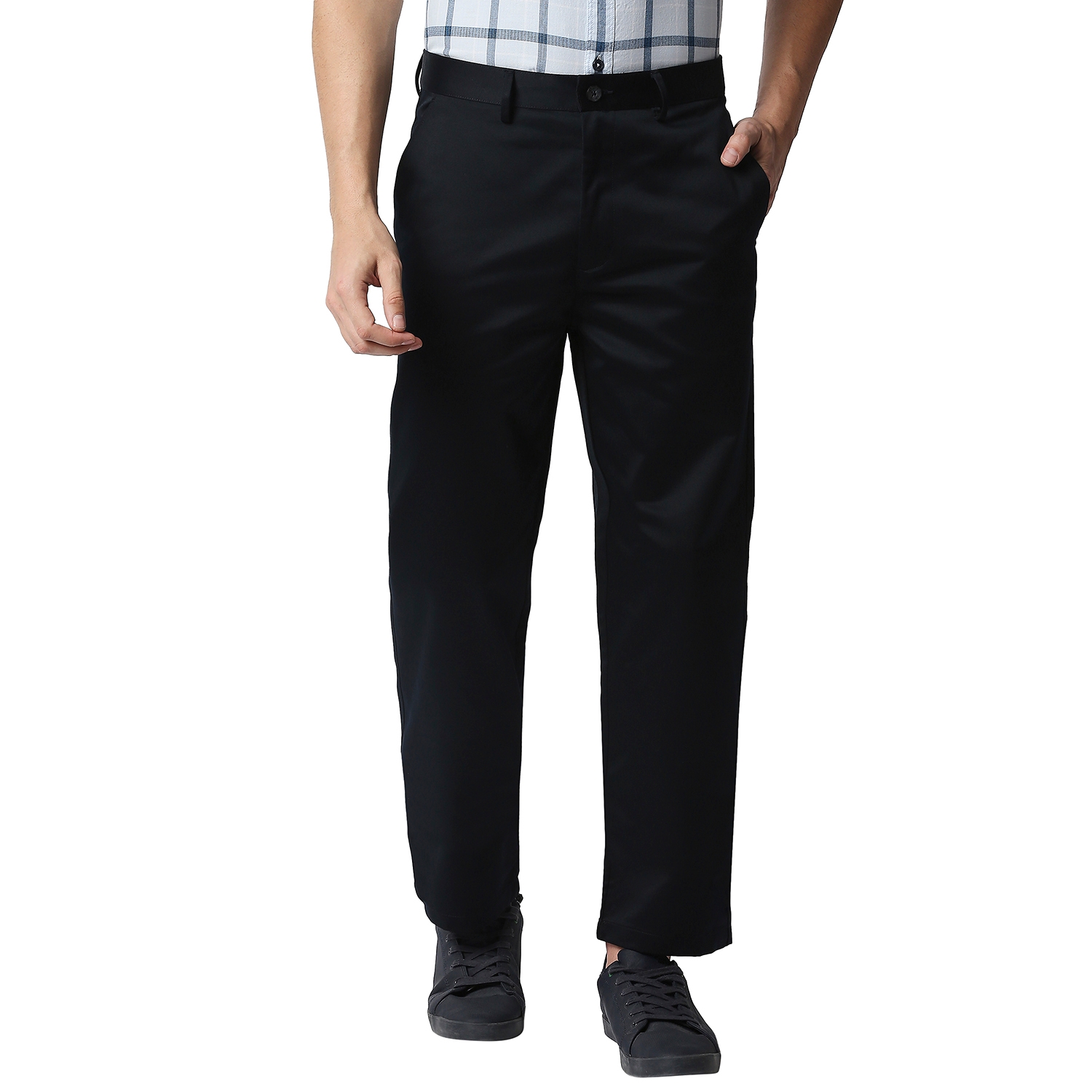 Basics | Basics Comfort Fit Navy Satin Weave Poly Cotton Trousers