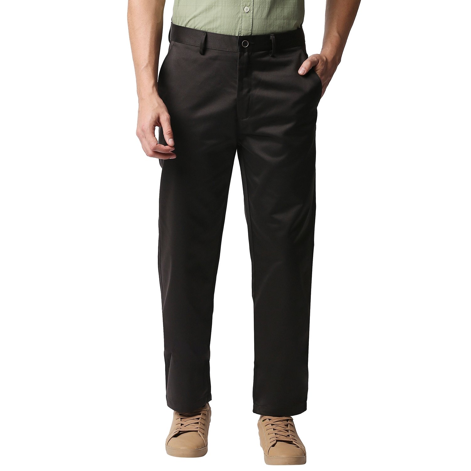 Basics | Basics Comfort Fit Dark Grey Weave Poly Cotton Trousers