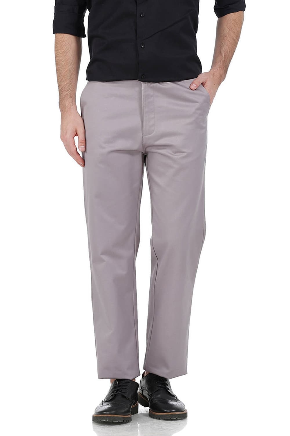 Basics | Basics Comfort Fit Grey Satin Weave Poly Cotton Trousers