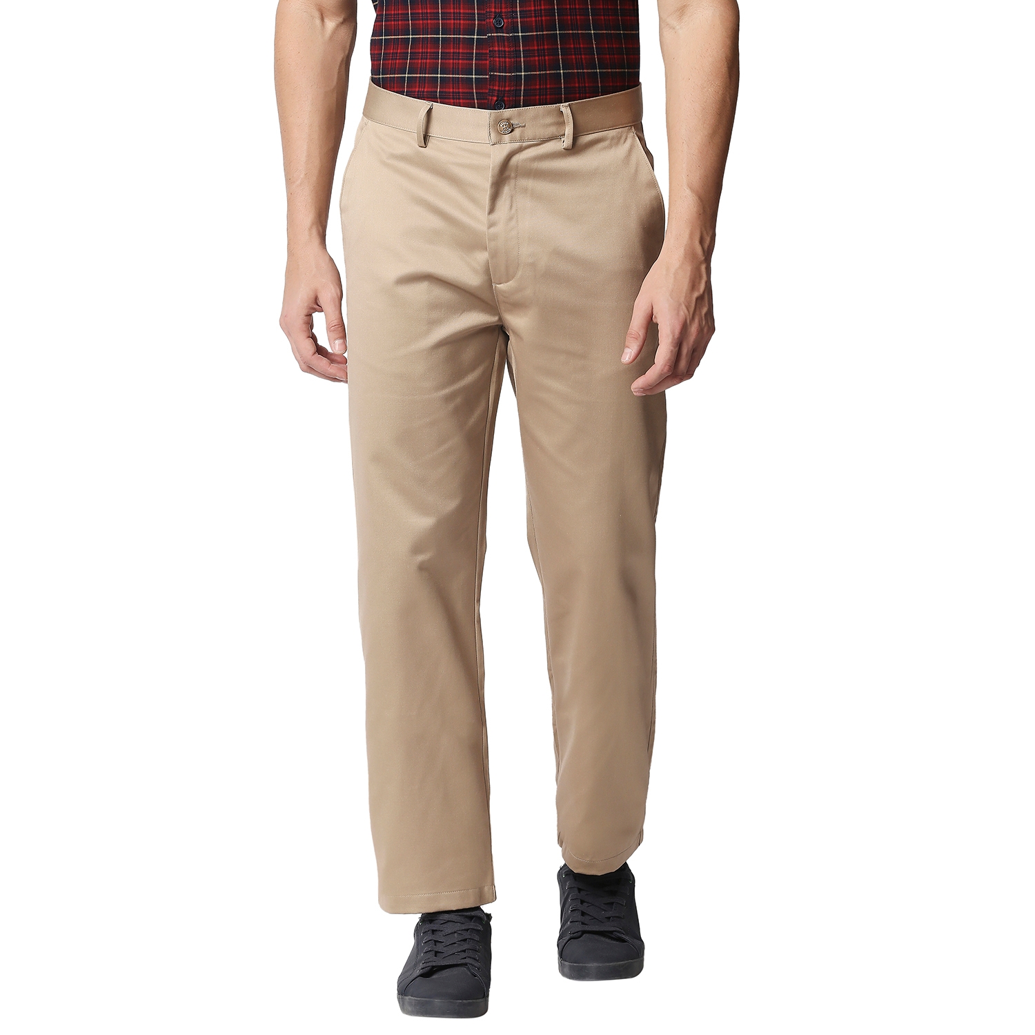 Basics | Basics Comfort Fit Khaki Satin Weave Poly Cotton Trousers