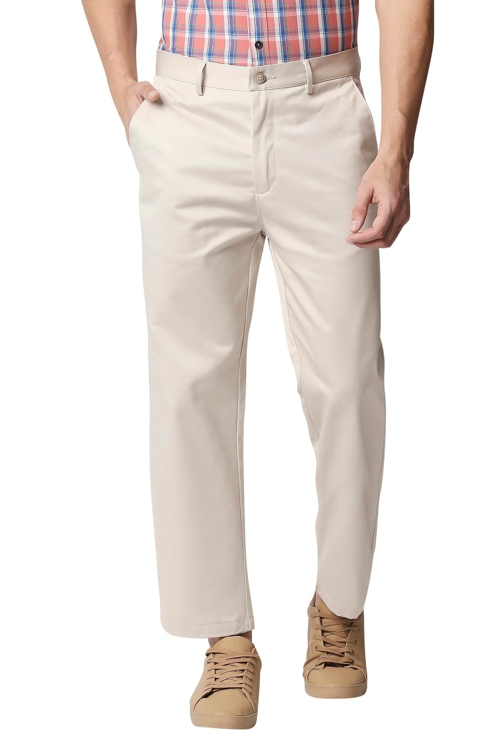 Basics | Basics Comfort Fit Ecru Satin Weave Poly Cotton Trousers