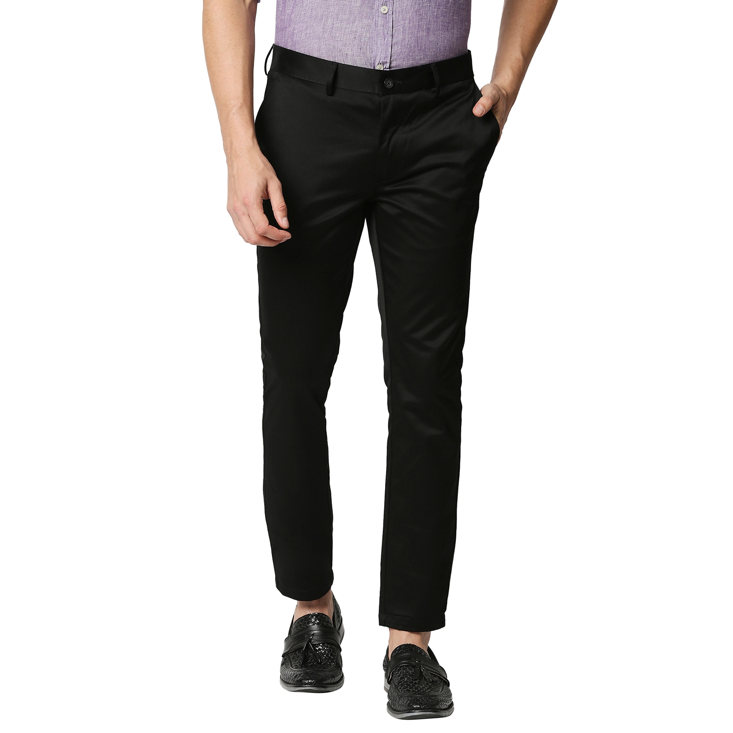 Basics | Basics Tapered Fit Black Satin Trousers