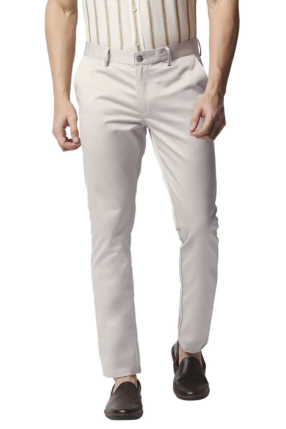 Basics | Basics Tapered Fit Light Grey Satin Trousers 0