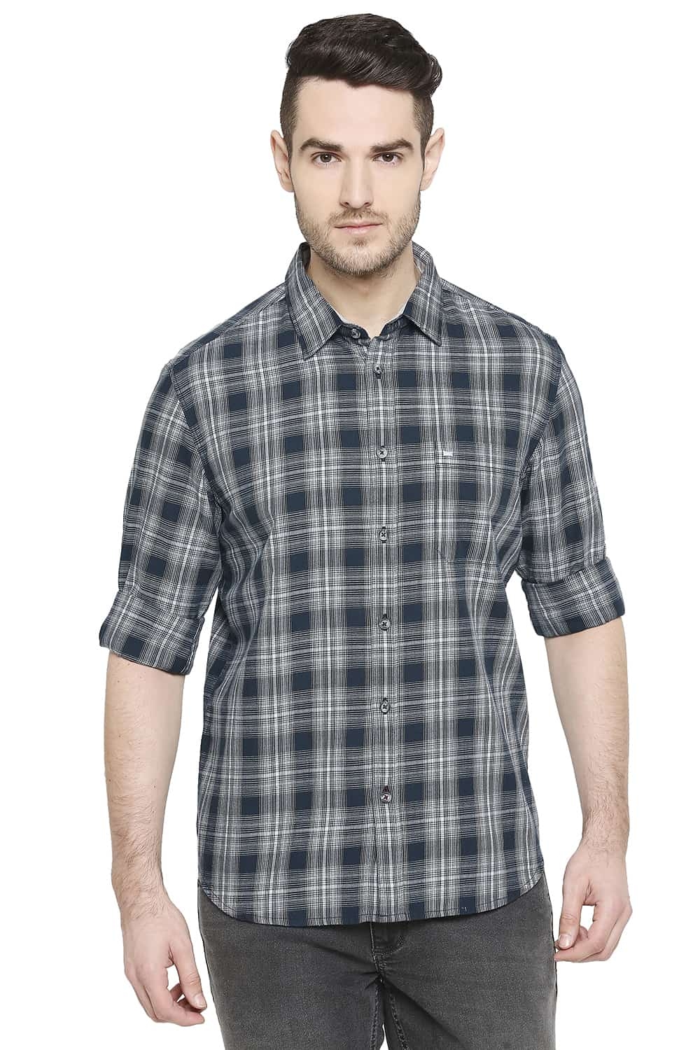 Basics | Basics Slim Fit Balsam Grey Checks Shirt