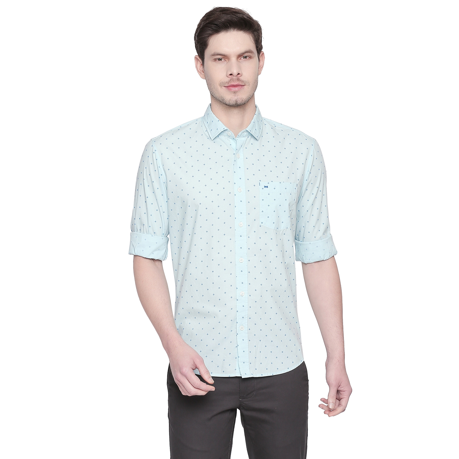 BASICS | Basics Slim Fit Sky Blue Printed Shirt-21BSH47858