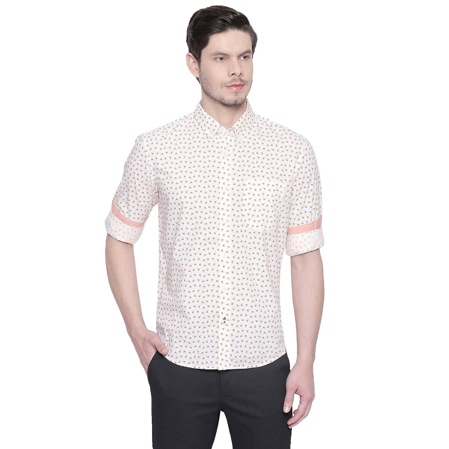BASICS | Basics Slim Fit Coral Orange Printed Shirt-21BSH47860
