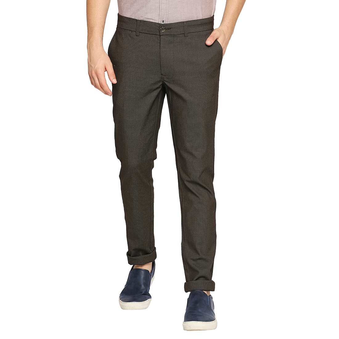 Basics | BASICS CASUAL SELF BROWN COTTON POLYESTER STRETCH SKINNY TROUSERS -21BTR46898