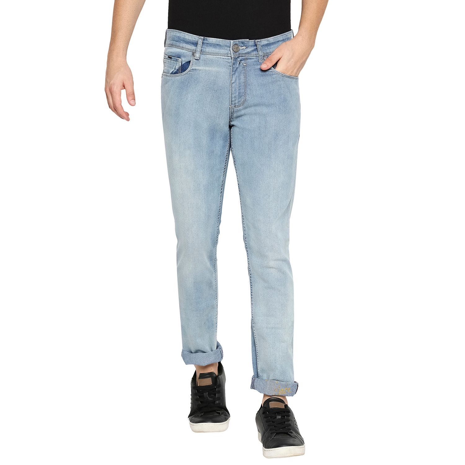 BASICS CASUAL PLAIN BLUE COTTON POLYESTER STRETCH BLADE JEANS 