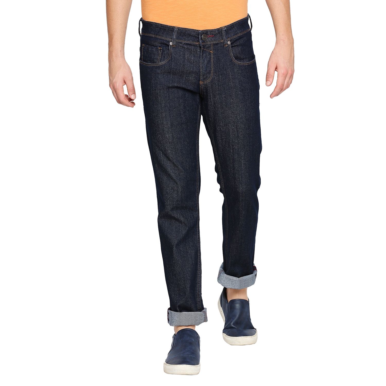 BASICS CASUAL PLAIN NAVY COTTON POLYESTER STRETCH TORQUE JEANS 
