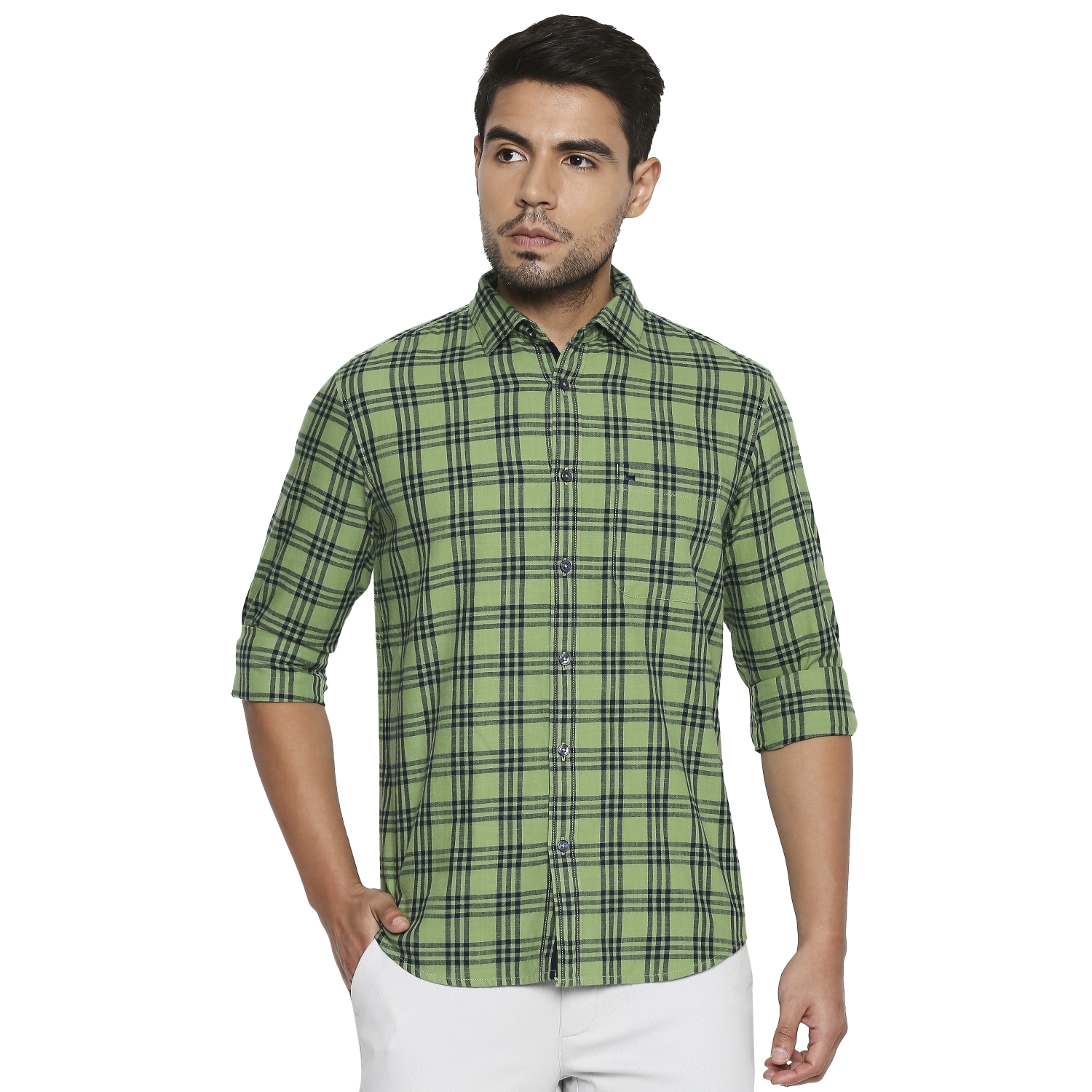 Basics | Basics Slim Fit Forest Green Checks Shirt