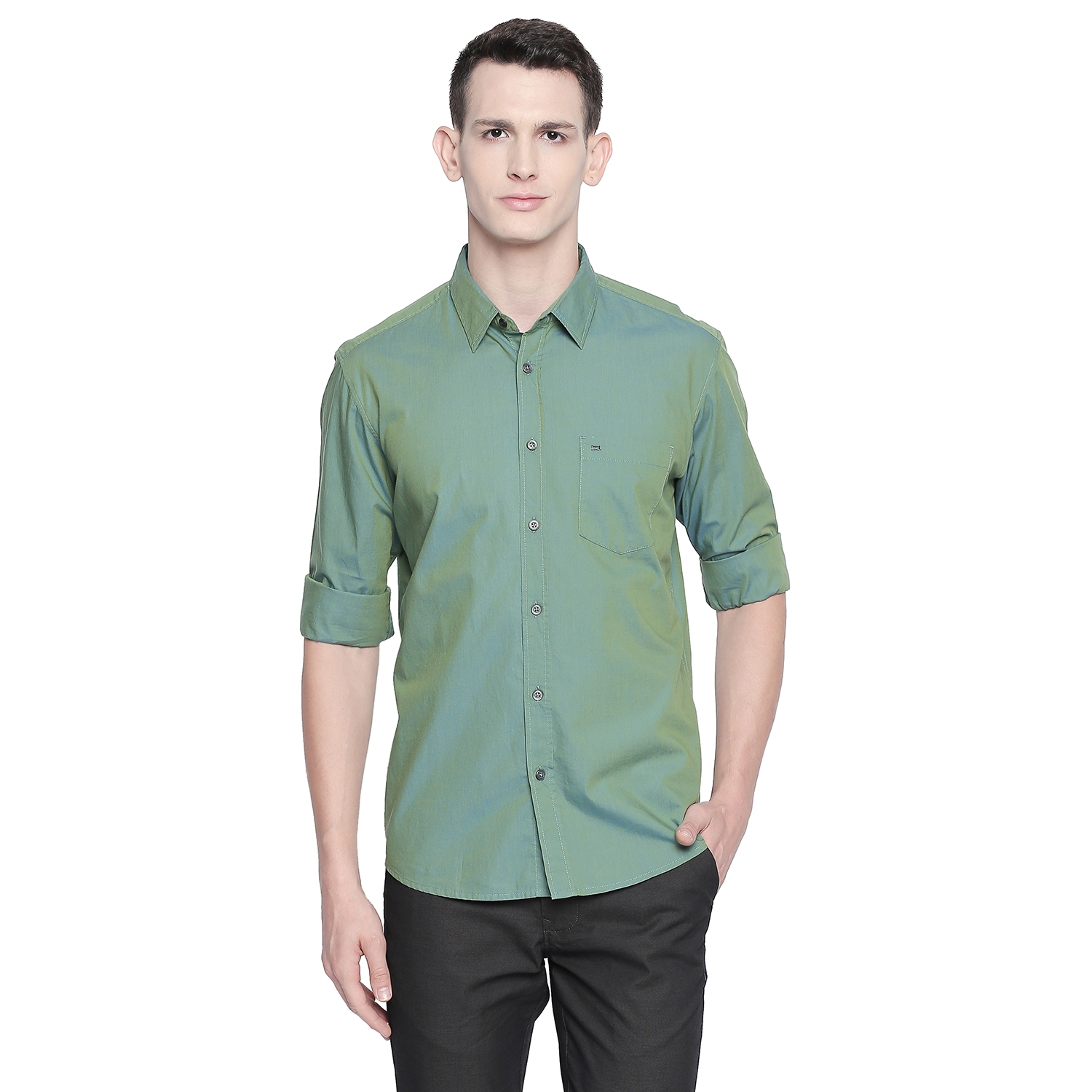 Basics | Basics Slim Fit Frosty Green Chambray Shirt