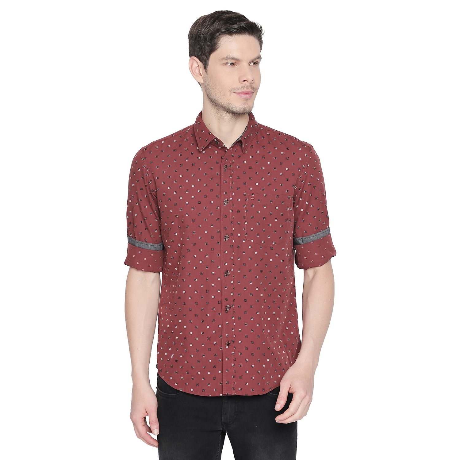 Basics | Basics Slim Fit Red Ochre Printed Shirt