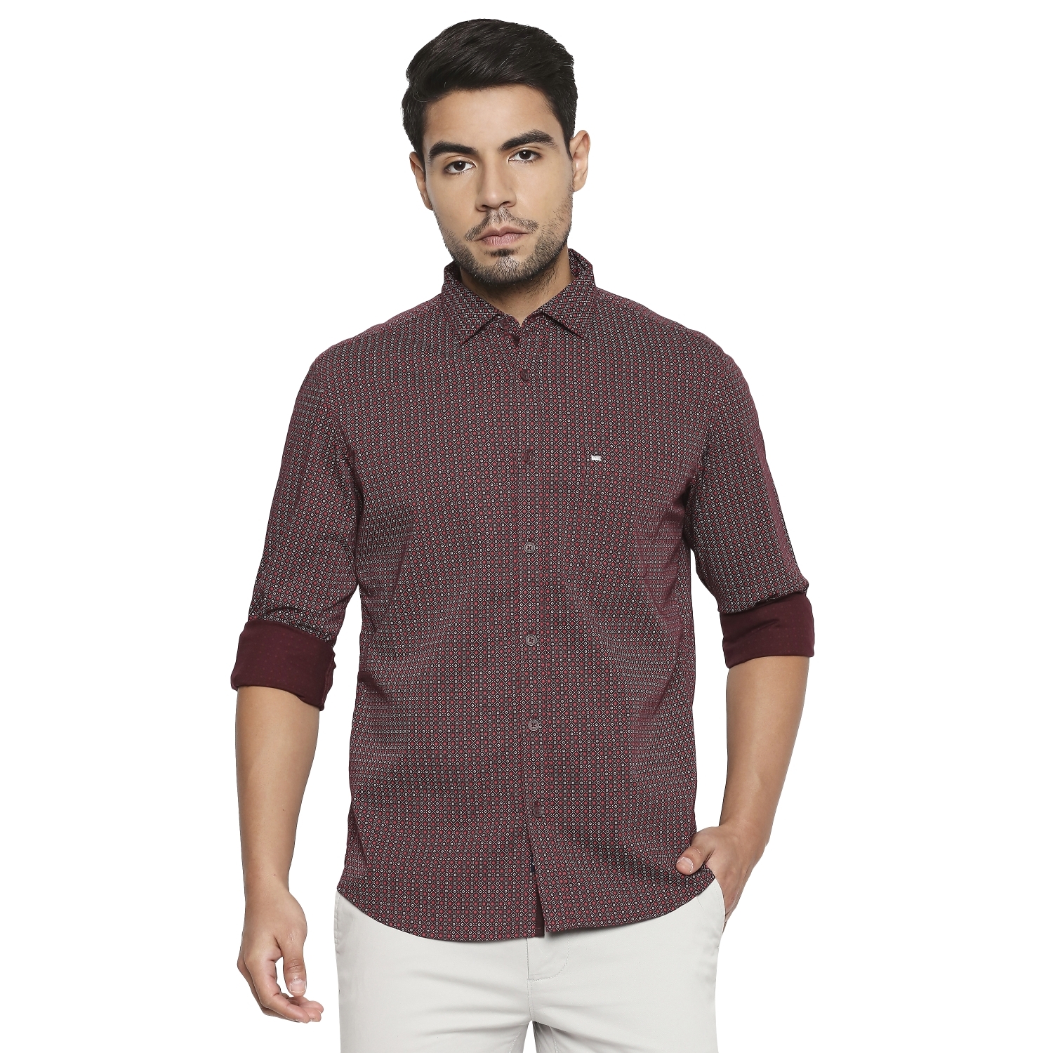 Basics | Basics Slim Fit Windsor Red Printed Shirt