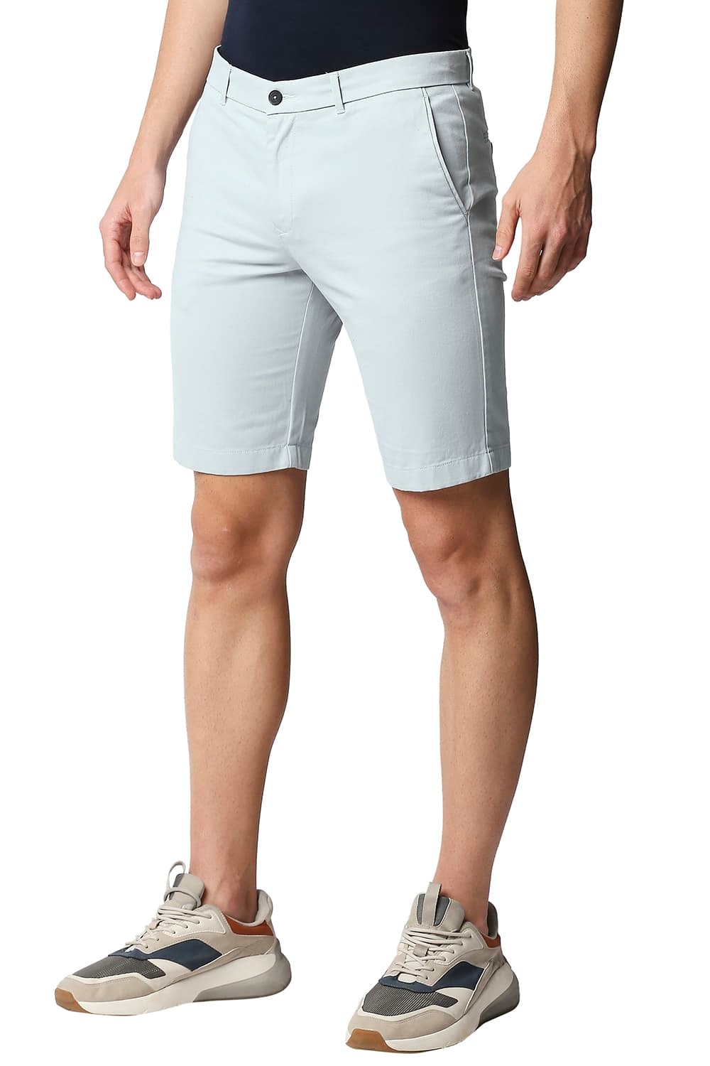 Men's Light Blue Cotton Solid Shorts