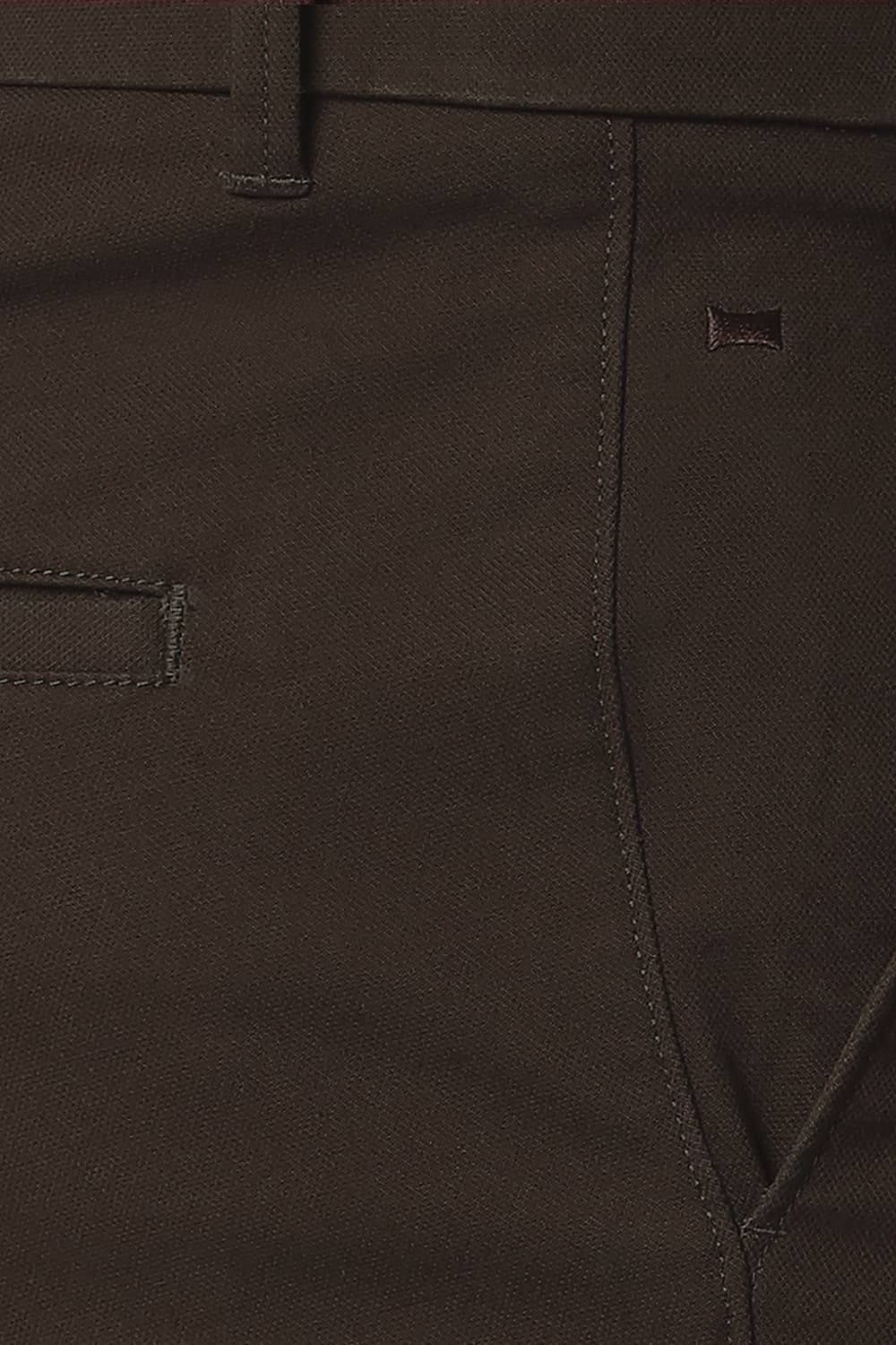 BASICS CASUAL SELF MID BROWN COTTON STRETCH TAPERED TROUSERS 