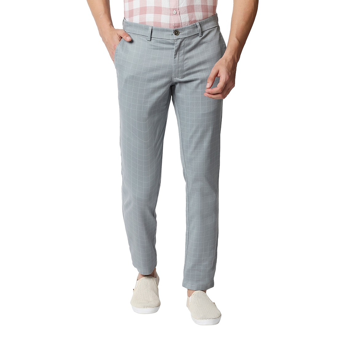 Basics | BASICS CASUAL PRINTED LIGHT BLUE COTTON STRETCH TAPERED TROUSERS 