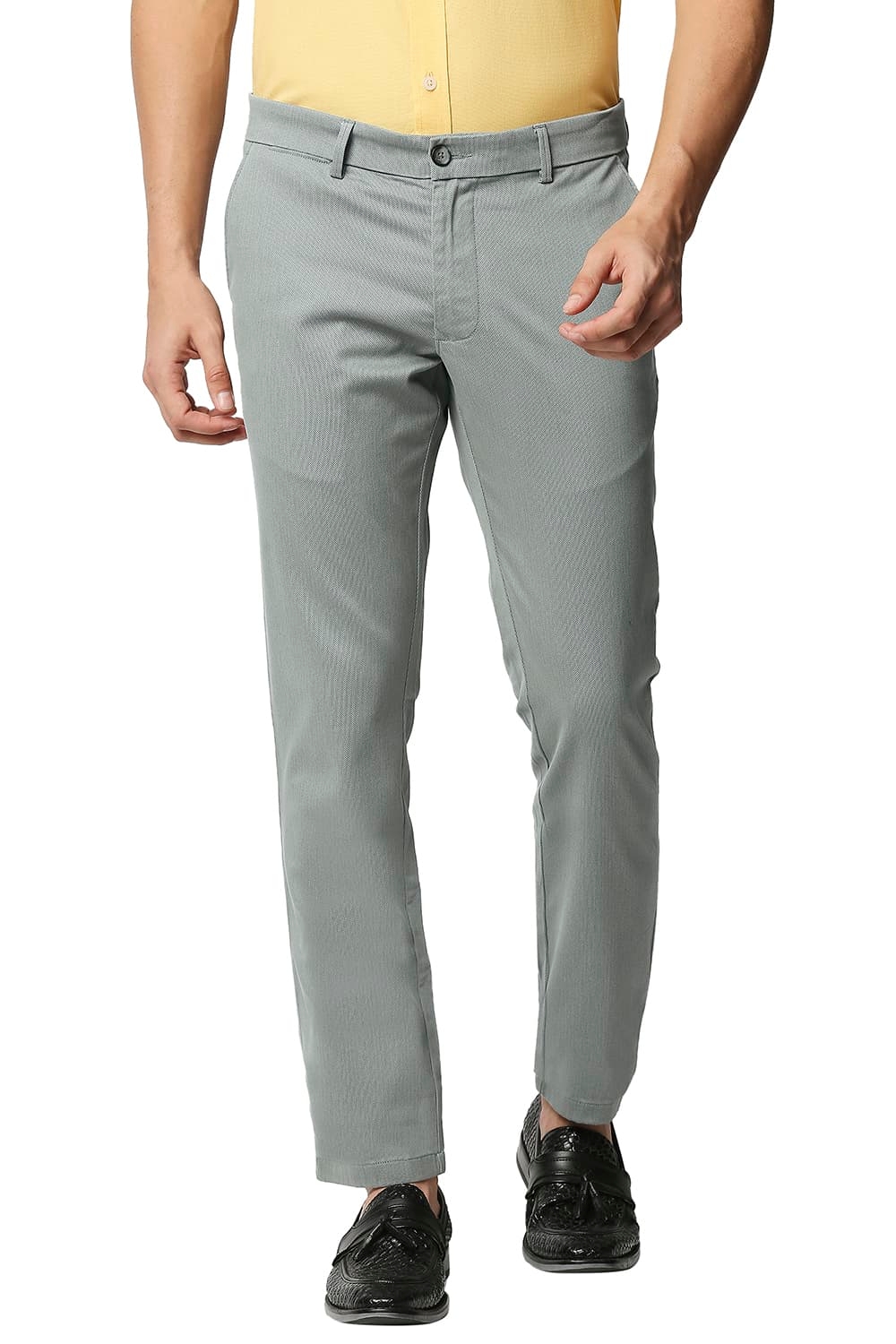 Basics | BASICS CASUAL PRINTED MID GREY COTTON STRETCH TAPERED TROUSERS 