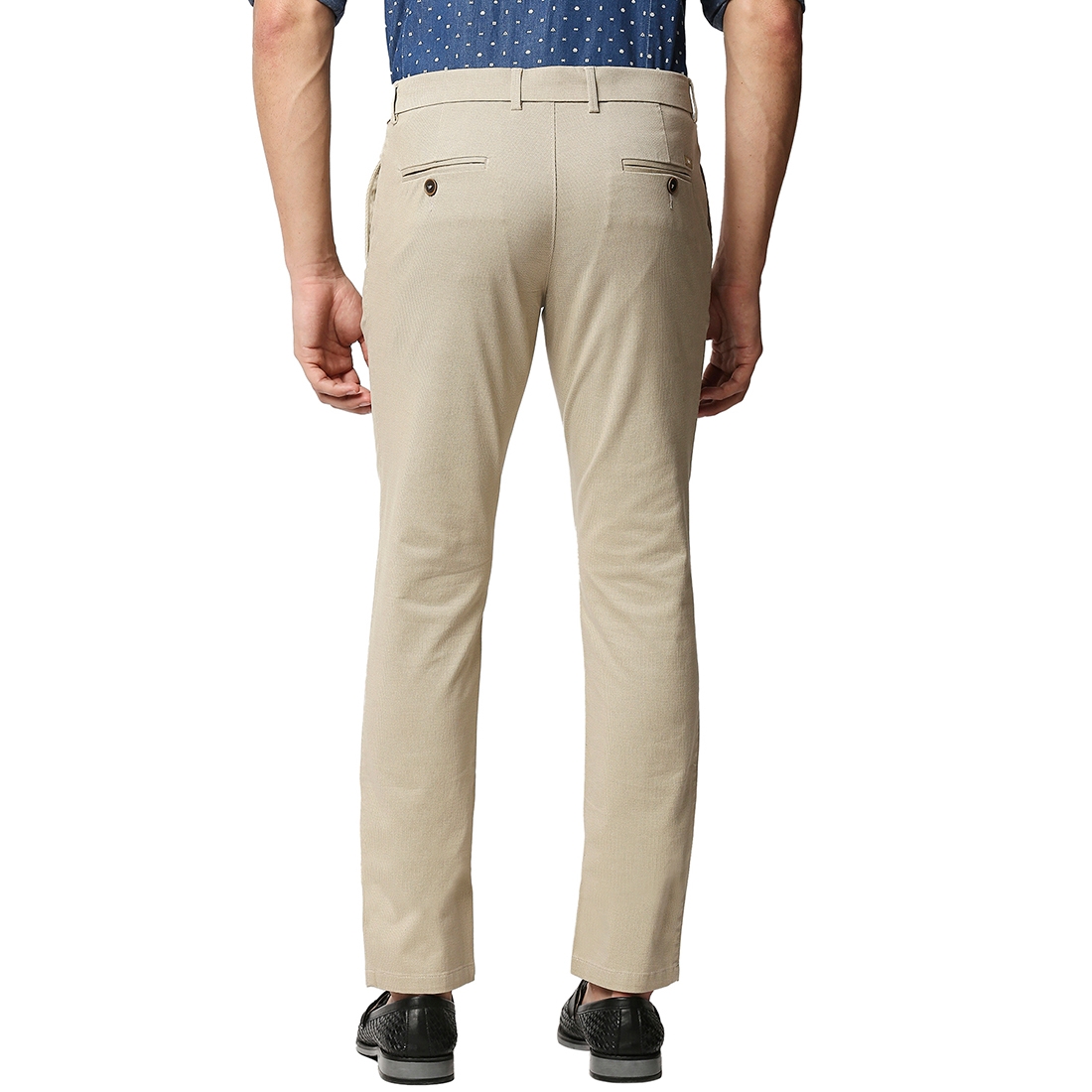 Men's Khaki Cotton Blend Printed Trouser