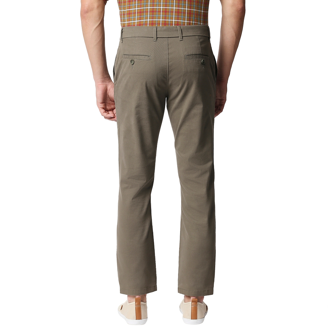 Basics | BASICS CASUAL PLAIN OLIVE COTTON STRETCH TAPERED TROUSERS  1