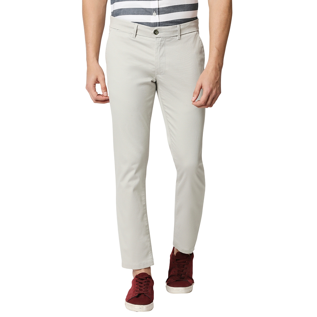 Basics | BASICS CASUAL SELF MID GREY COTTON STRETCH TAPERED TROUSERS 