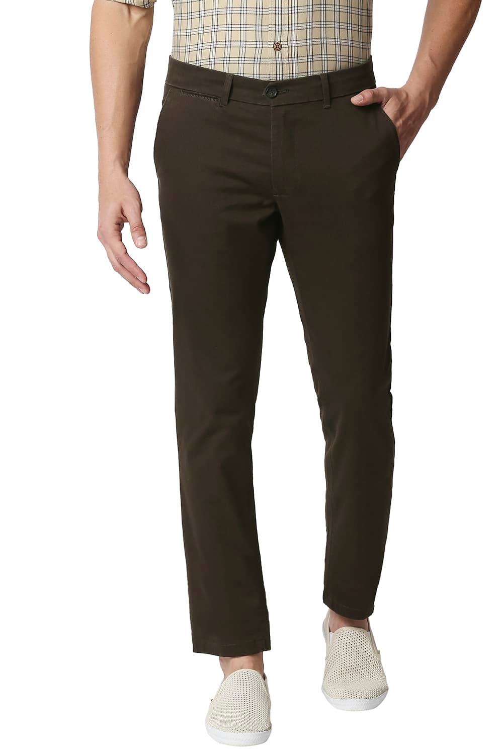 Basics | BASICS CASUAL SELF COFFEE COTTON STRETCH TAPERED TROUSERS 