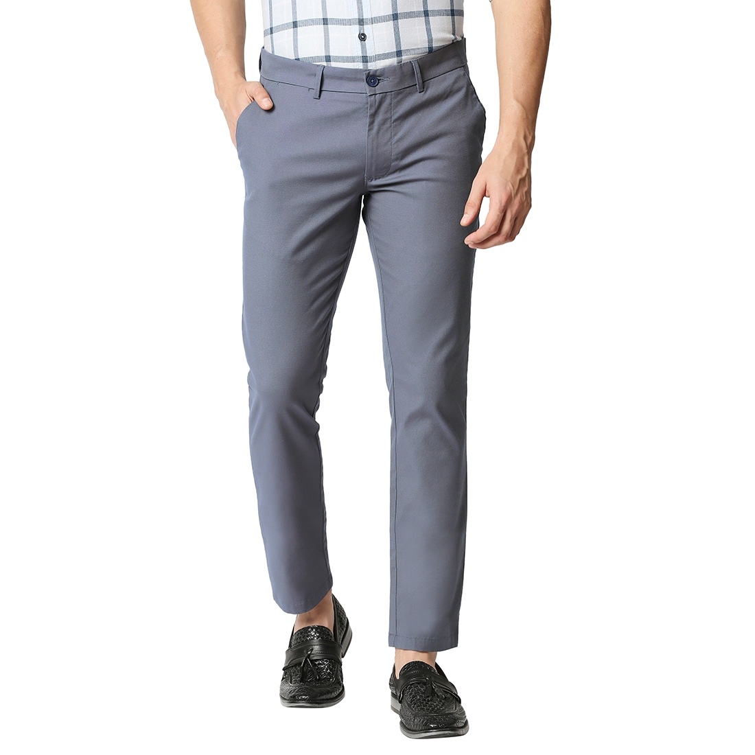 Basics | BASICS CASUAL SELF LIGHT BLUE COTTON POLYESTER STRETCH TAPERED TROUSERS 