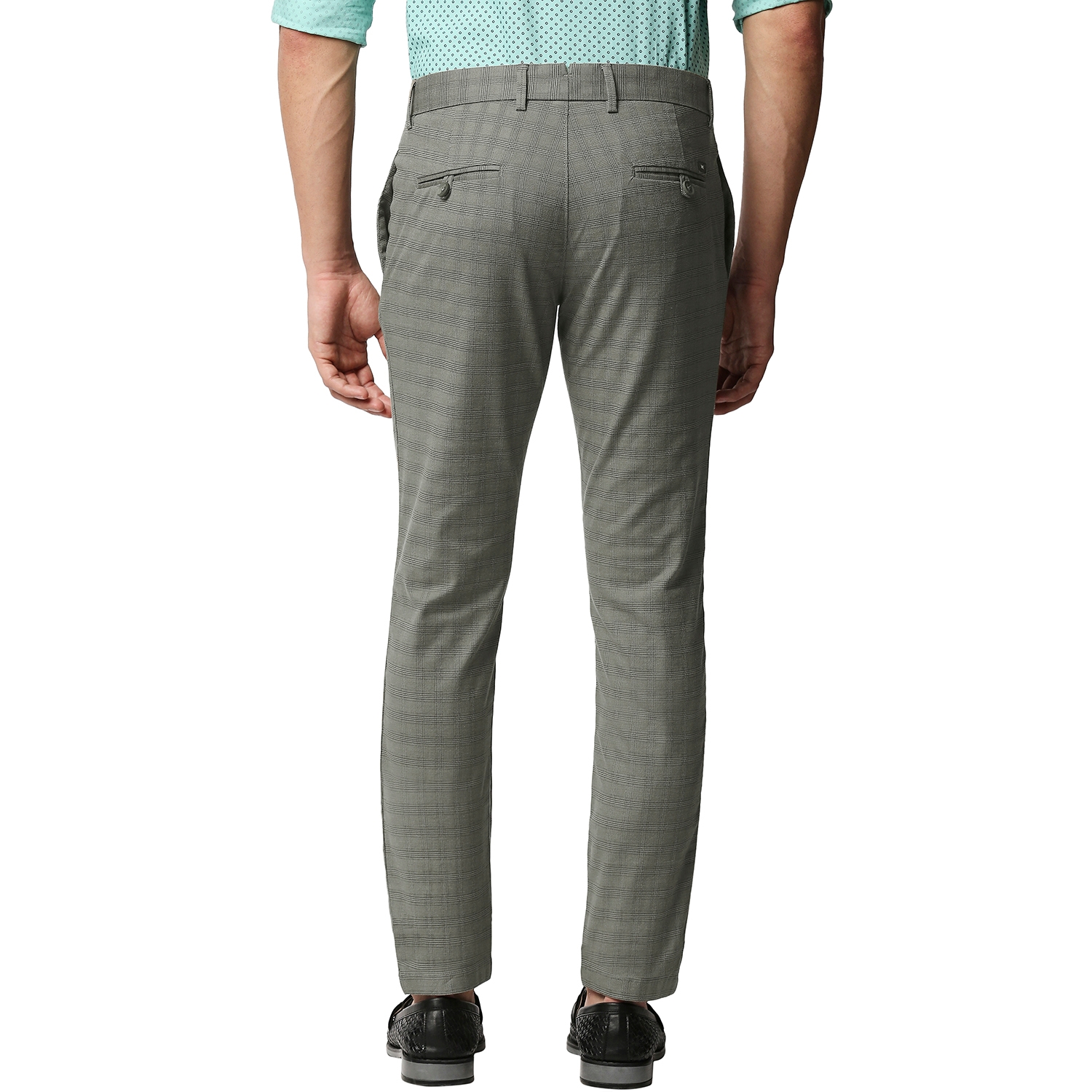 Basics | BASICS CASUAL CHECKED MID GREEN COTTON POLYESTER STRETCH TAPERED TROUSERS  1