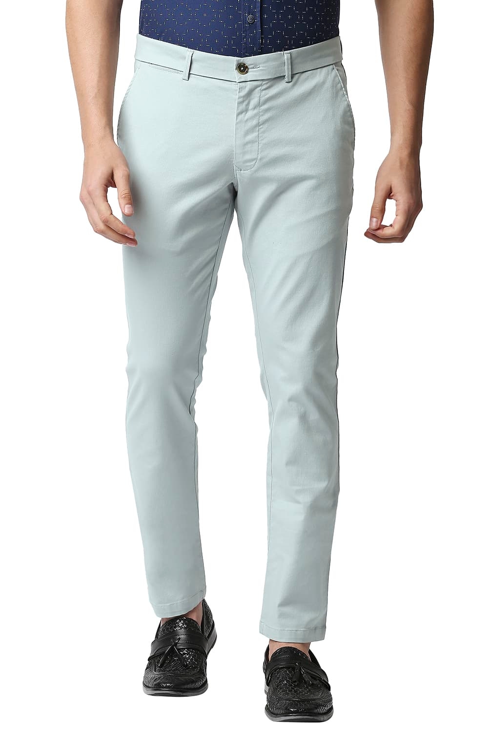 Basics | BASICS CASUAL SELF TURQUOISE COTTON STRETCH TAPERED TROUSERS 