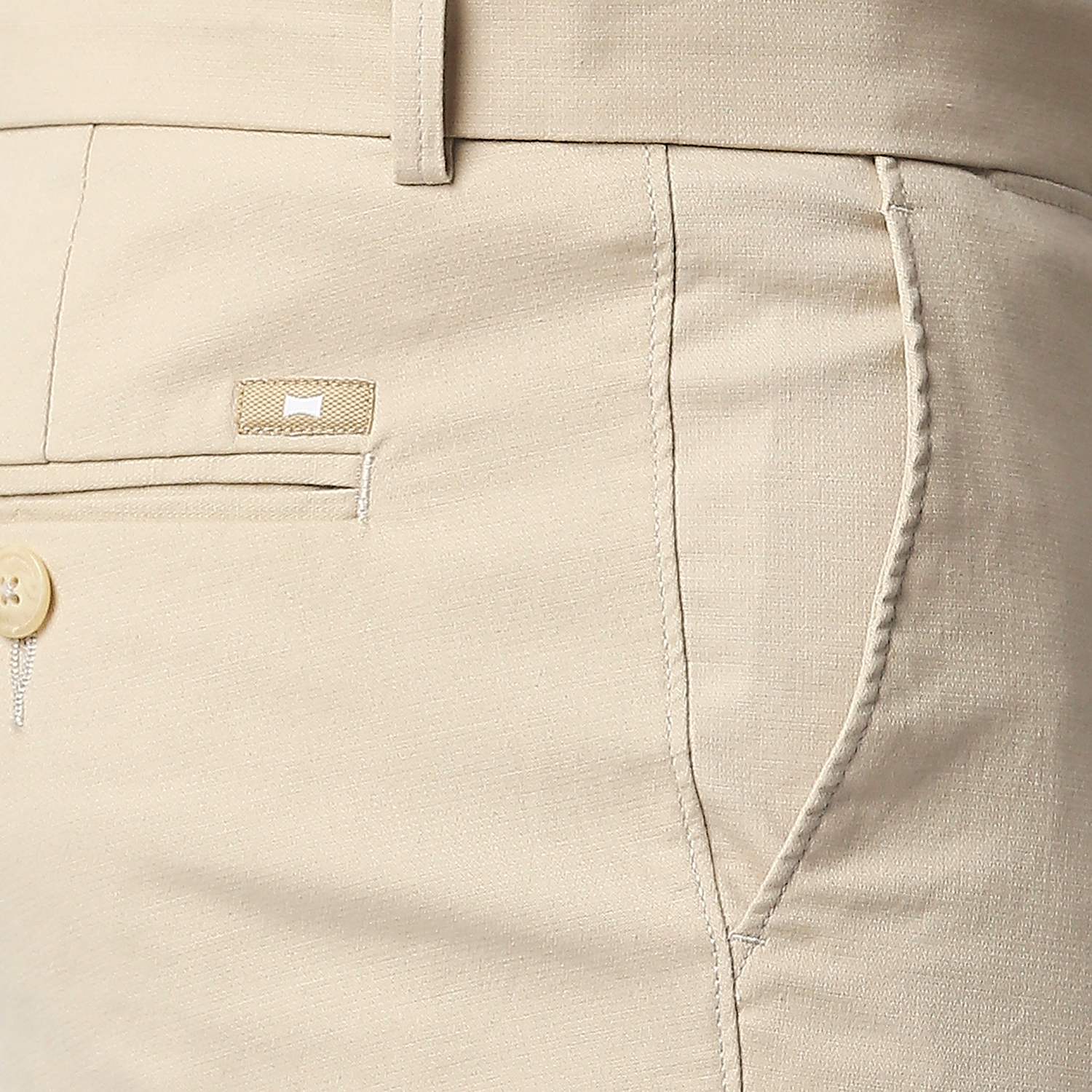 Men's Khaki Cotton Blend Solid Trouser