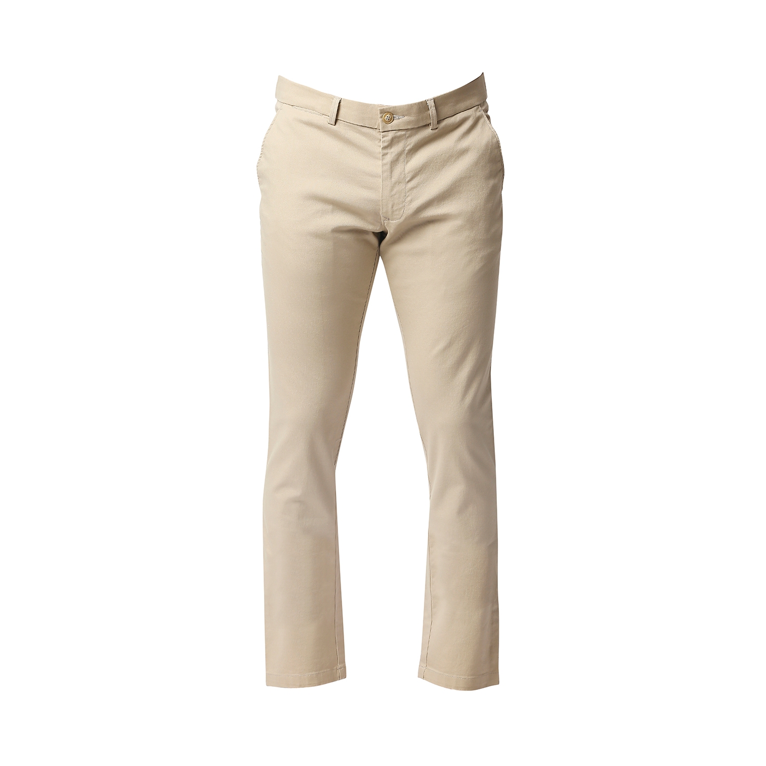 Men's Khaki Cotton Blend Solid Trouser
