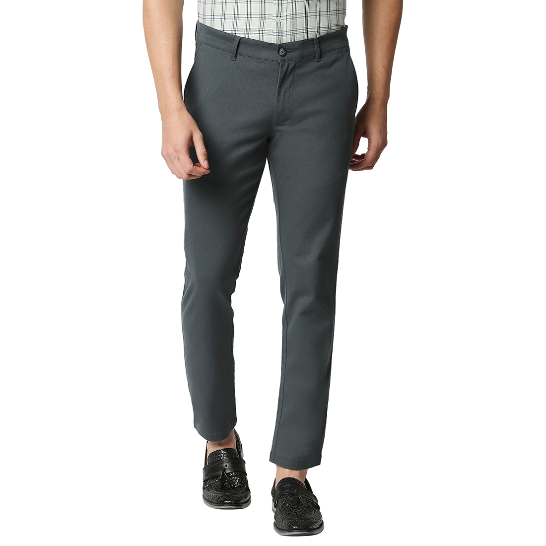 Basics | BASICS CASUAL SELF GREY COTTON STRETCH TAPERED TROUSERS 