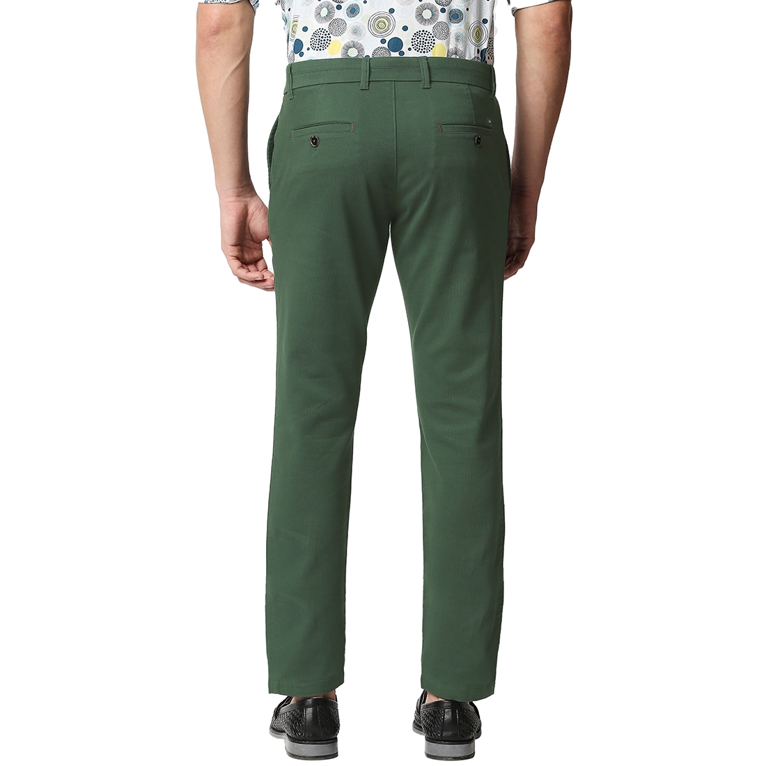 Men's Green Cotton Blend Solid Trouser