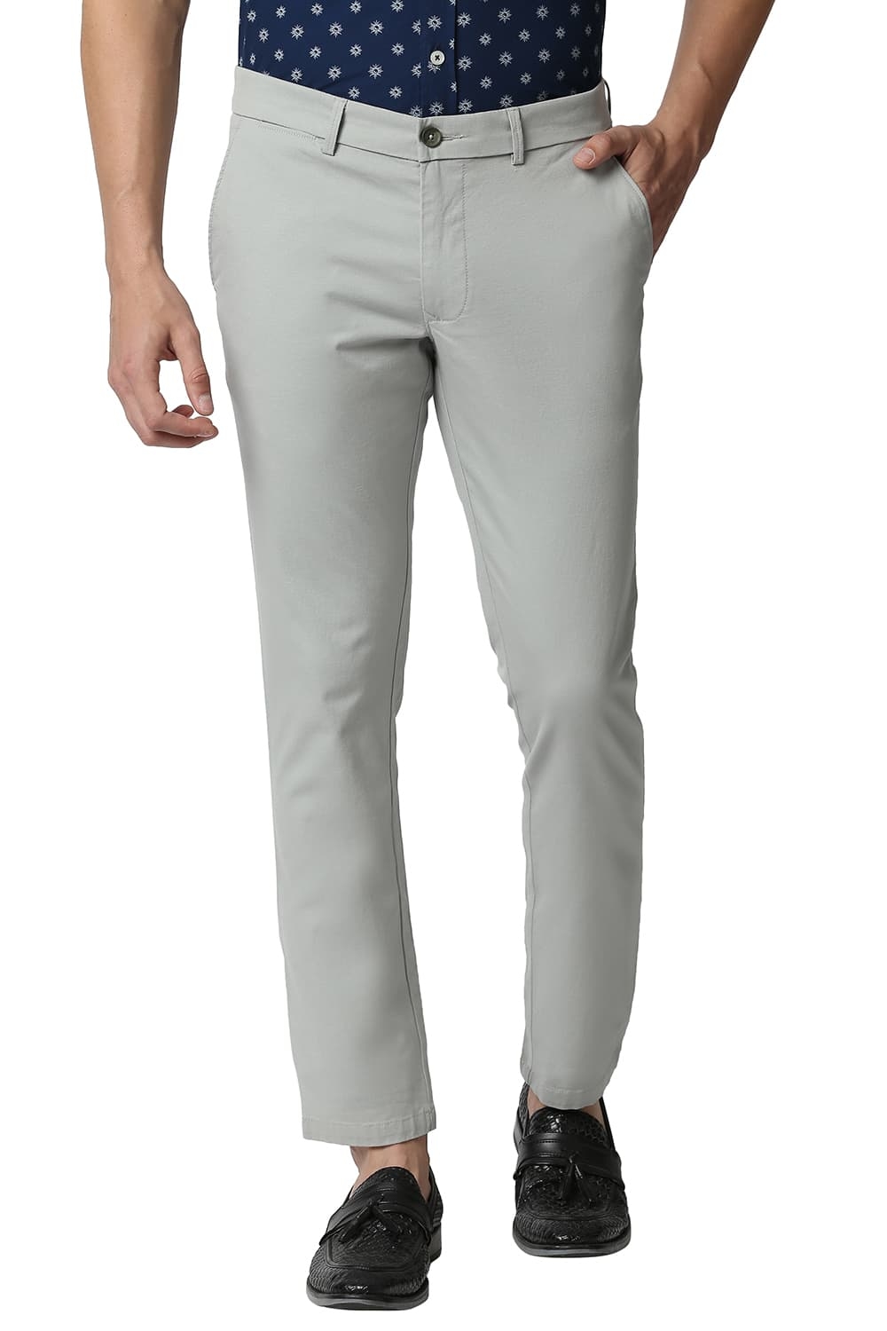 Basics | BASICS CASUAL SELF LIGHT GREEN COTTON STRETCH TAPERED TROUSERS 