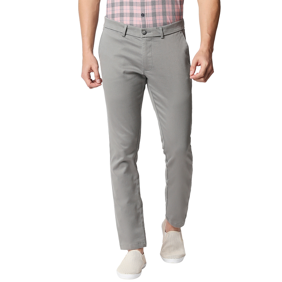 Basics | BASICS CASUAL SELF MID GREY COTTON STRETCH TAPERED TROUSERS 