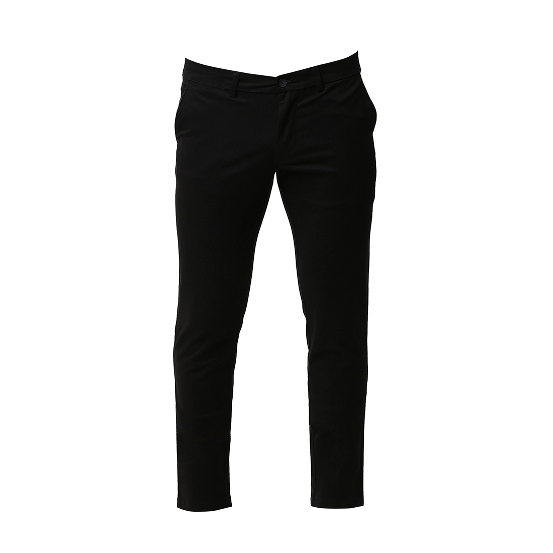 BASICS CASUAL PLAIN BLACK COTTON STRETCH TAPERED TROUSERS 