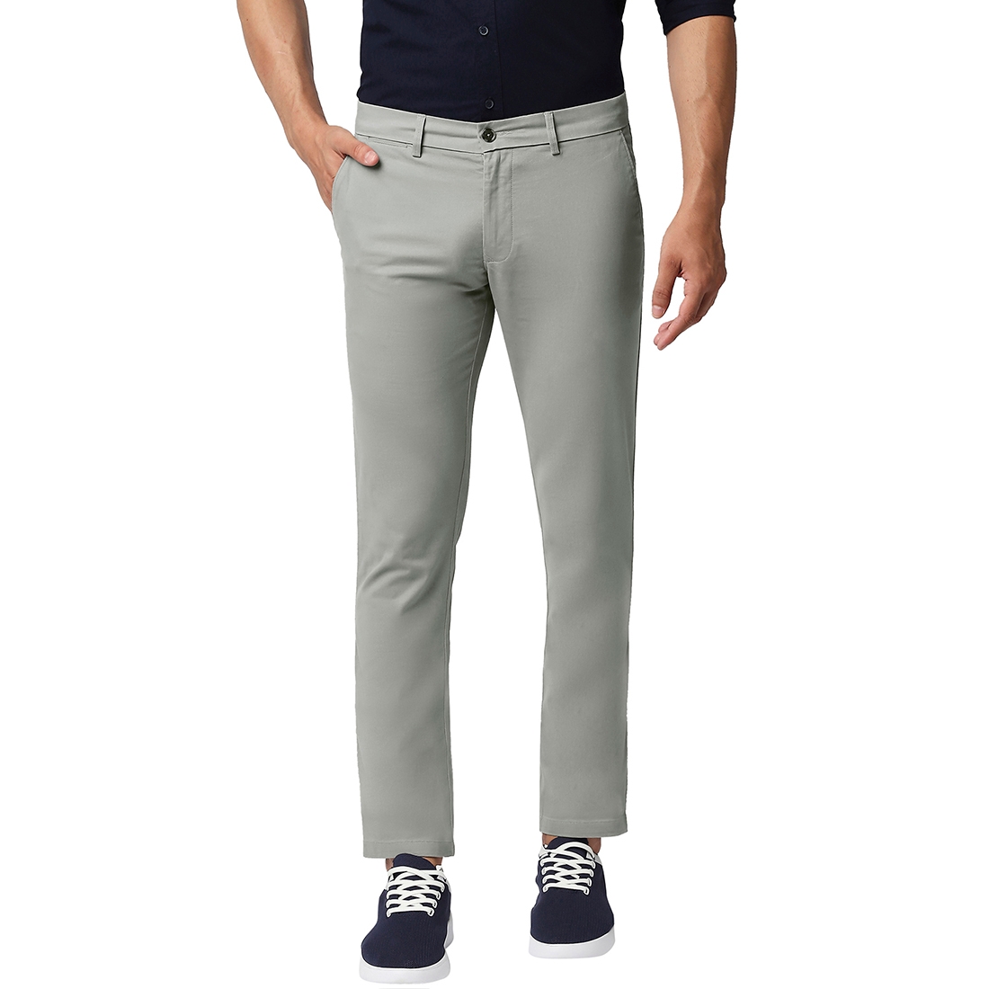 Basics | BASICS CASUAL SELF MID GREEN COTTON STRETCH TAPERED TROUSERS 