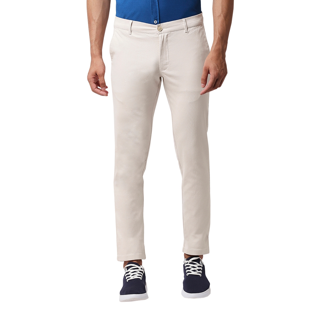 Basics | BASICS CASUAL SELF BEIGE COTTON STRETCH TAPERED TROUSERS 