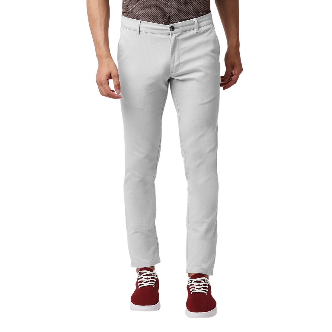 Basics | BASICS CASUAL SELF LIGHT GREY COTTON STRETCH TAPERED TROUSERS 