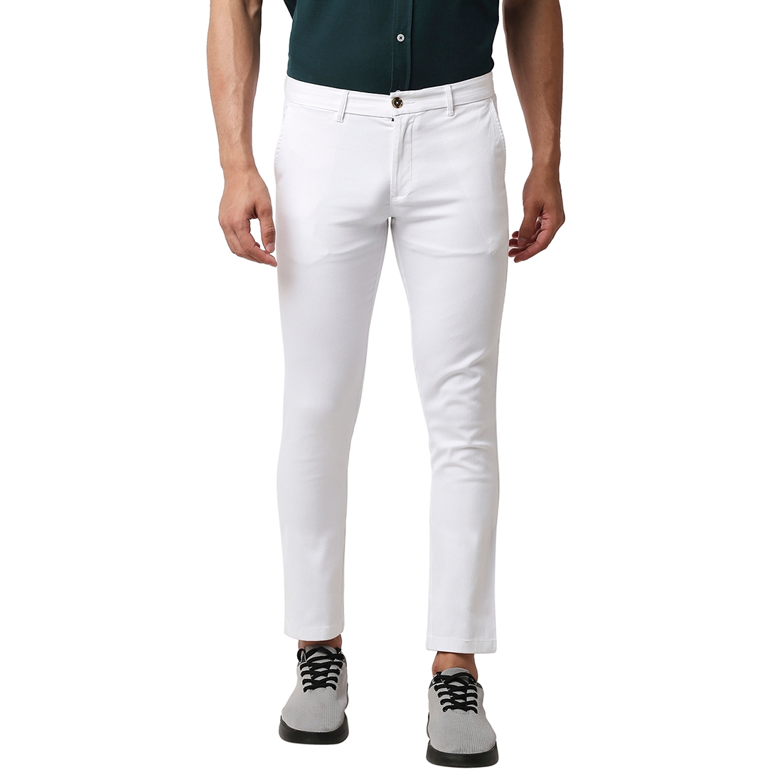 Basics | BASICS CASUAL SELF WHITE COTTON STRETCH TAPERED TROUSERS 