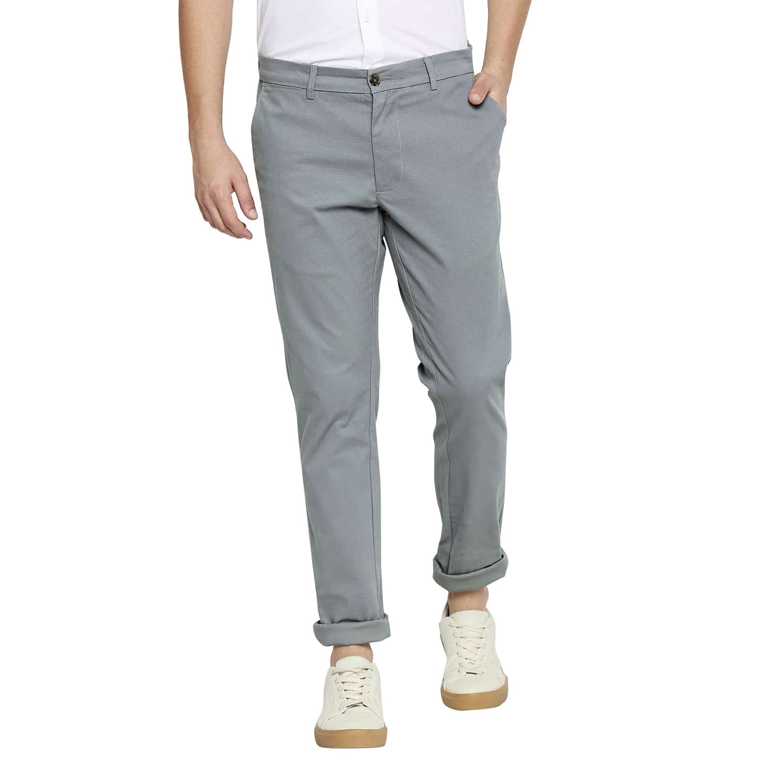 Basics | Basics Tapered Fit Limestone Grey Stretch Trousers