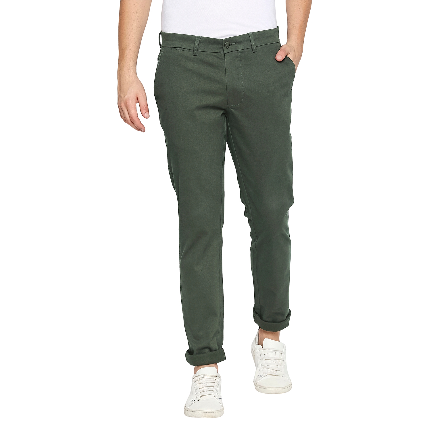 Basics Tapered Fit Rosin Olive Stretch Trousers