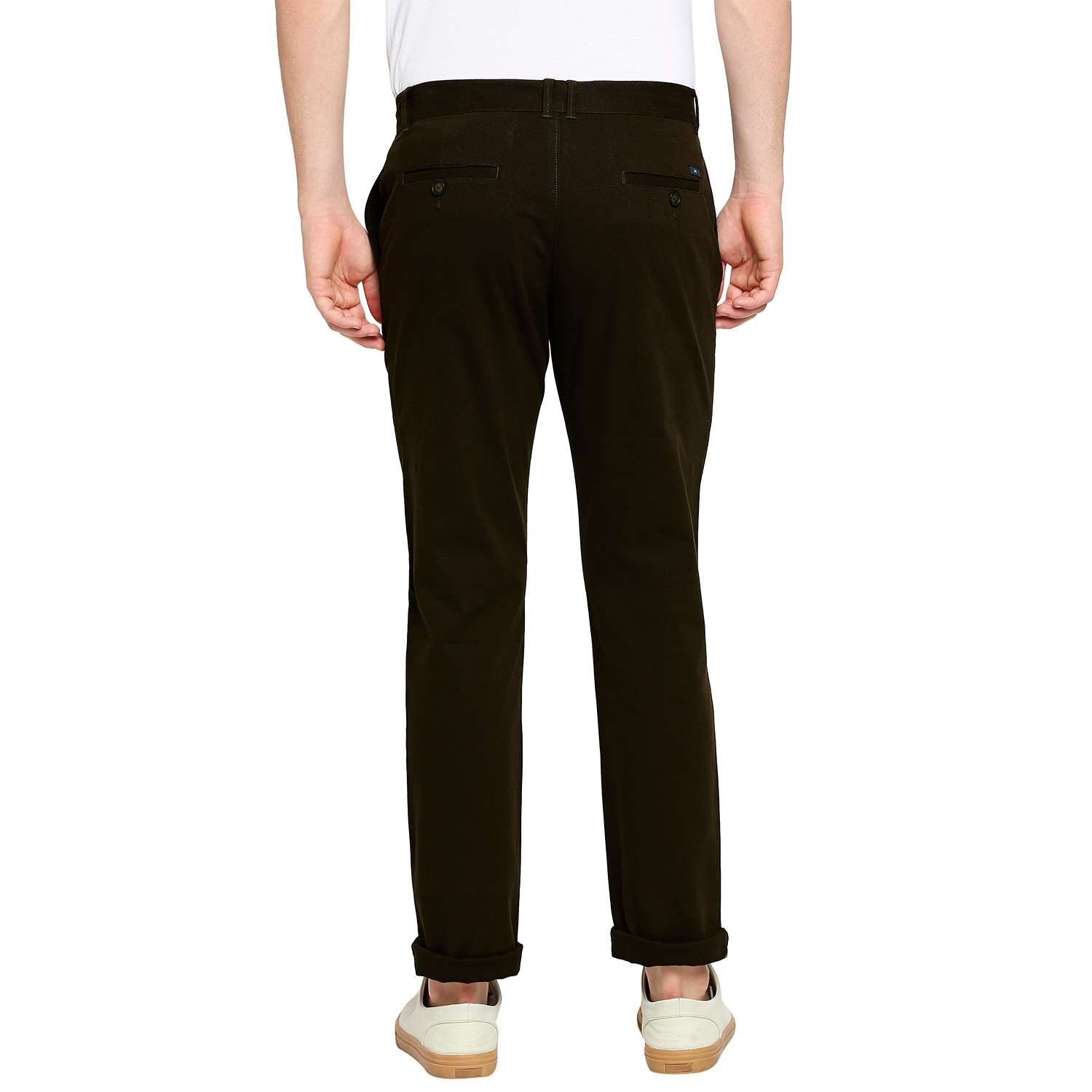 Basics | BASICS CASUAL PLAIN OLIVE COTTON STRETCH TAPERED TROUSERS  1